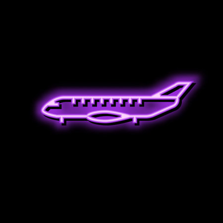 business jet airplane aircraft neon glow icon illustrationのイラスト素材