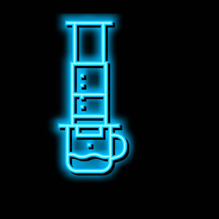 aeropress coffee equipment neon glow icon illustrationのイラスト素材