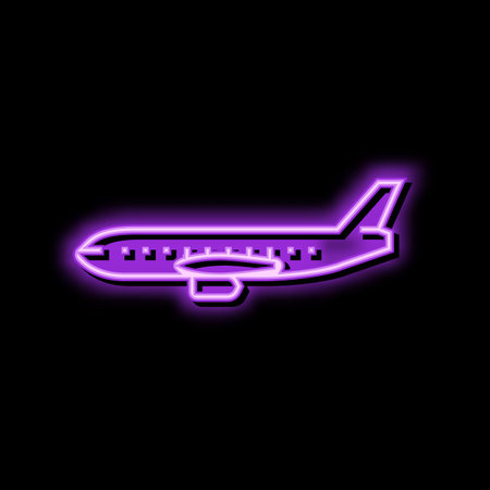 passenger airliner airplane neon glow icon illustrationのイラスト素材