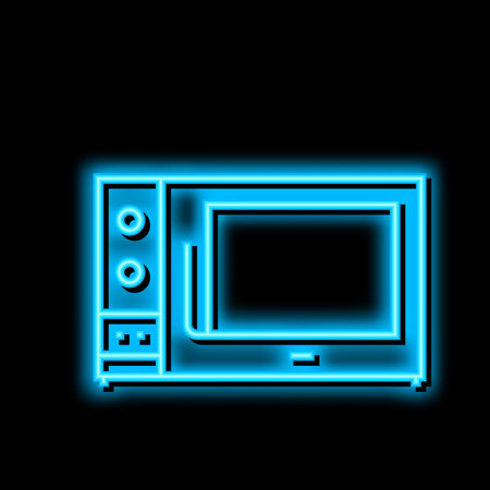 microwave kitchen electronic equipment neon glow icon illustrationのイラスト素材