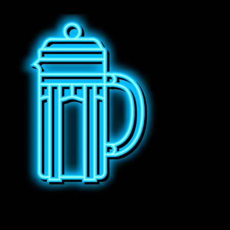 french press coffee tool neon glow icon illustrationのイラスト素材