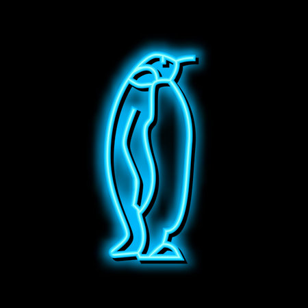 penguin bird in zoo neon glow icon illustrationのイラスト素材