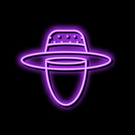 straw hat summer neon glow icon illustrationのイラスト素材