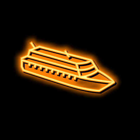 cruise ship liner transport neon glow icon illustrationのイラスト素材