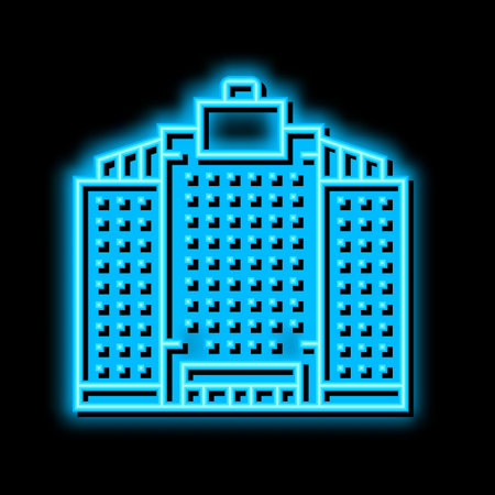 office skyscraper building neon glow icon illustrationのイラスト素材
