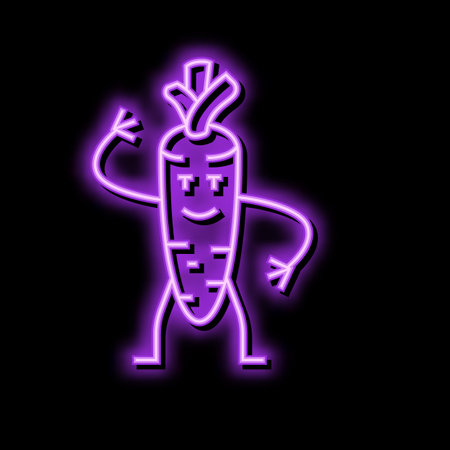 carrot vegetable character neon glow icon illustrationのイラスト素材