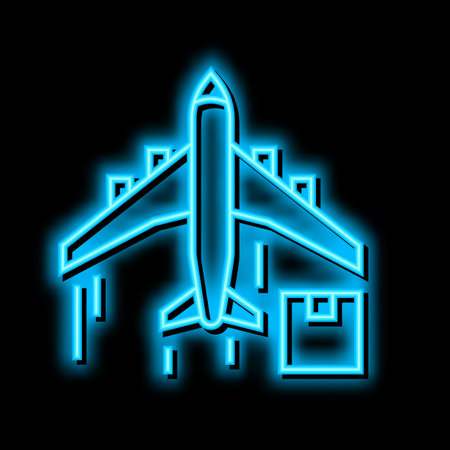 cargo aircraft neon glow icon illustrationのイラスト素材