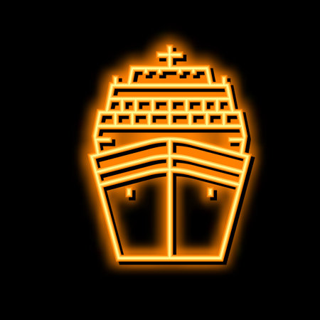 cruise ship liner ocean transport neon glow icon illustrationのイラスト素材
