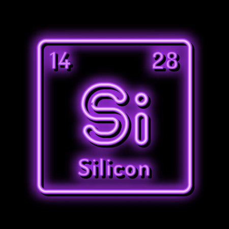 silicon chemical element neon glow icon illustrationのイラスト素材