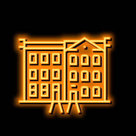townhome house neon glow icon illustrationのイラスト素材