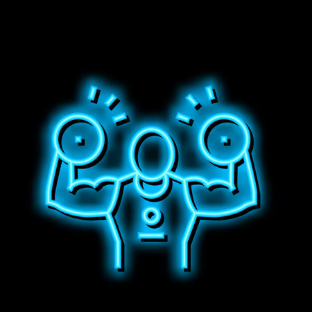 powerlifting sport neon glow icon illustrationのイラスト素材