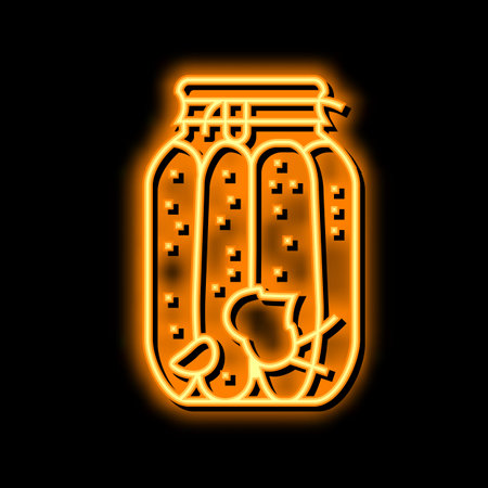 jar cucumber neon glow icon illustrationのイラスト素材