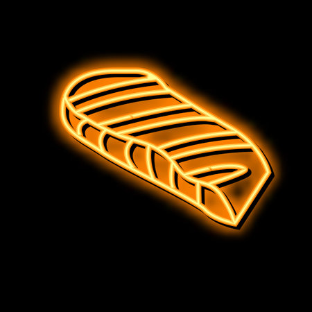 grill salmon neon glow icon illustrationのイラスト素材