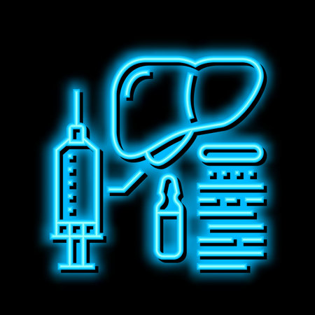 vaccination liver neon glow icon illustrationのイラスト素材