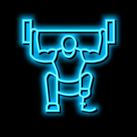 powerlifting handicapped athlete neon glow icon illustrationのイラスト素材