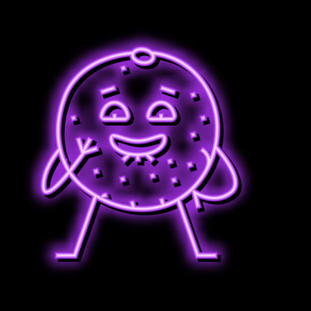orange fruit character neon glow icon illustrationのイラスト素材