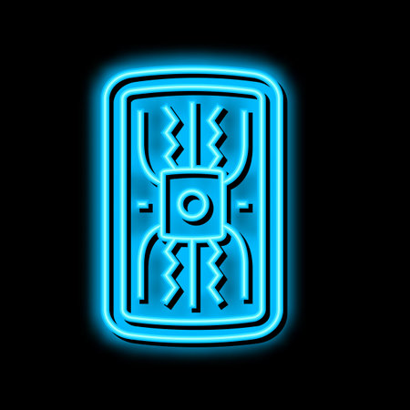 warrior shield ancient rome neon glow icon illustrationのイラスト素材