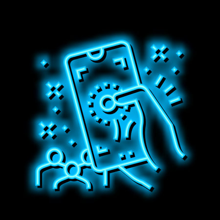 photo make on smartphone on parade neon glow icon illustrationのイラスト素材
