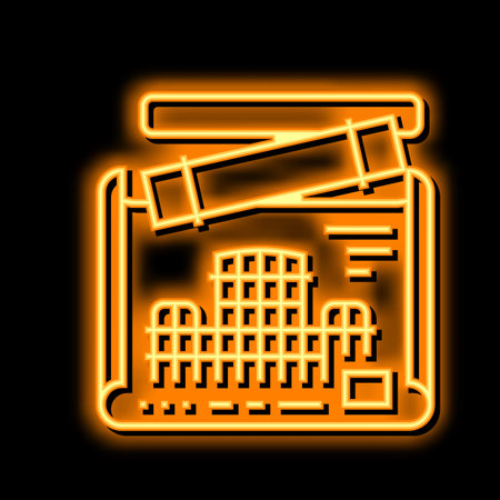 engineer project blueprint neon glow icon illustrationのイラスト素材
