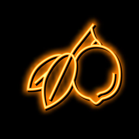 lemons citrus with leaf neon glow icon illustrationのイラスト素材