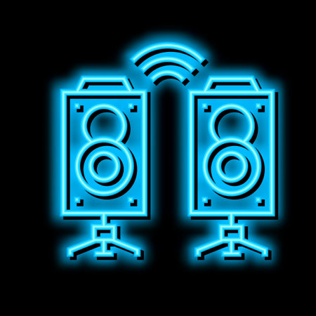 dynamic on stage playing music neon glow icon illustrationのイラスト素材