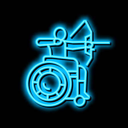 archery handicapped athlete neon glow icon illustrationのイラスト素材