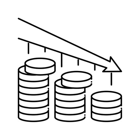 drop decline fall trend gold coin line icon vector illustrationのイラスト素材