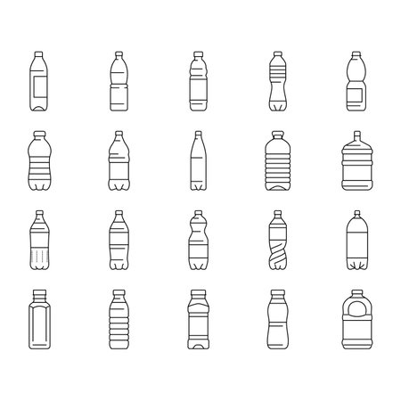 bottle plastic water drink empty icons set vectorのイラスト素材