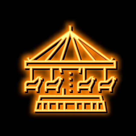 carousel amusement park neon glow icon illustrationのイラスト素材
