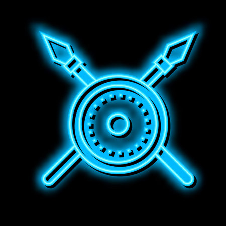 shield and spears ancient rome neon glow icon illustrationのイラスト素材