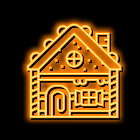 gingerbread house neon glow icon illustrationのイラスト素材