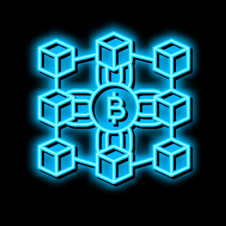 blockchain finance technology neon glow icon illustrationのイラスト素材