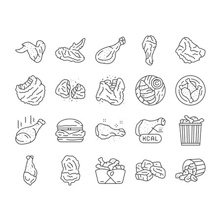 chicken crispy food meat meal icons set vectorのイラスト素材