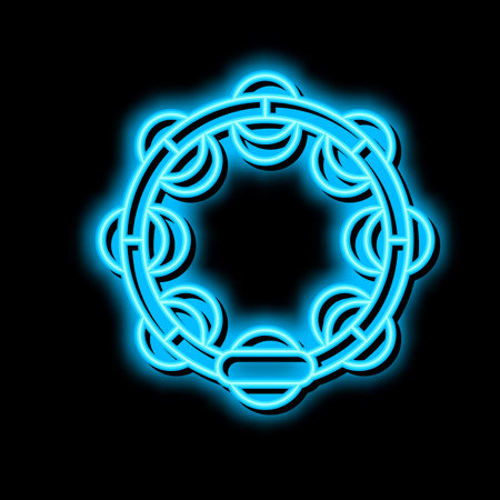 tambourine rhythmic musical instrument neon glow icon illustrationのイラスト素材