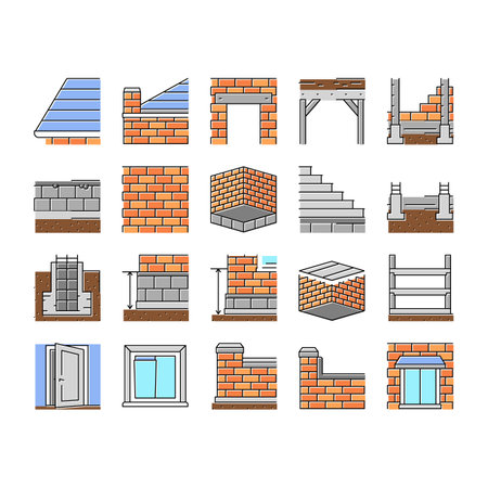 building house structure icons set vectorのイラスト素材