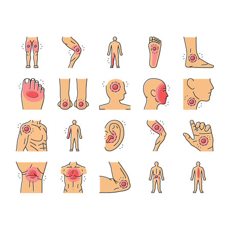 pain body ache health back icons set vectorのイラスト素材