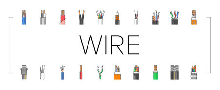 wire cable technology connection icons set vectorのイラスト素材