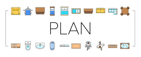 floor plan interior furniture icons set vectorのイラスト素材