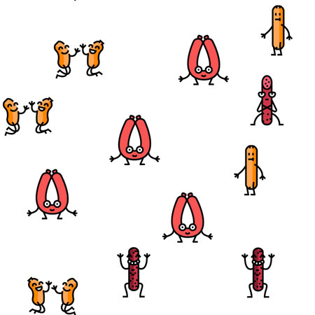 meat character beef food funny vector seamless patternのイラスト素材