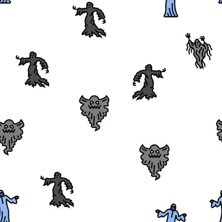 ghost halloween spooky scary cute vector seamless patternのイラスト素材