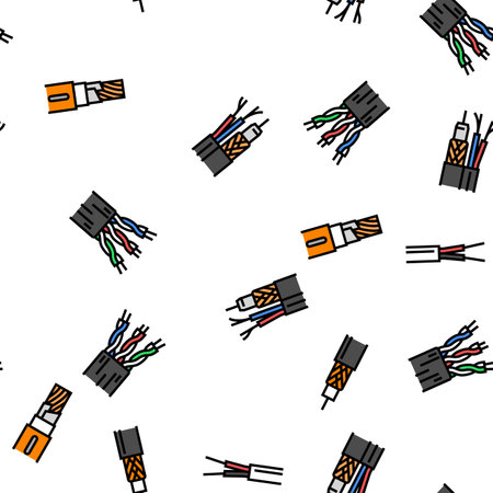 wire cable technology connection vector seamless patternのイラスト素材