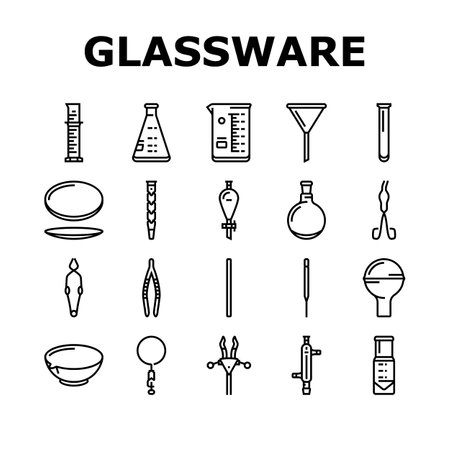 chemical glassware laboratory icons set vectorのイラスト素材