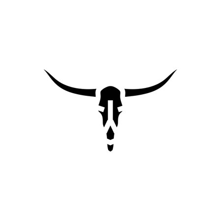 longhorn skull horn animal glyph icon vector illustrationのイラスト素材
