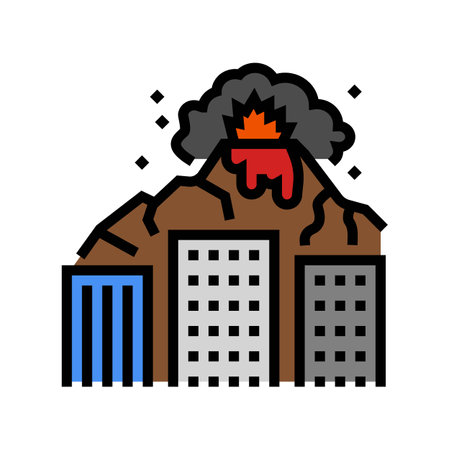 catastrophe erupting volcano color icon vector illustrationのイラスト素材