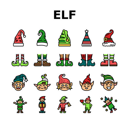 elf christmas cute character icons set vectorのイラスト素材