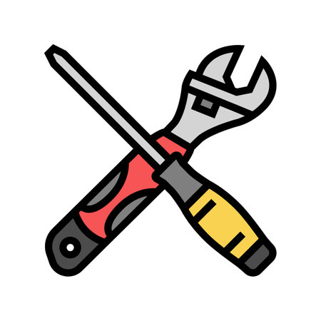 screwdriver and wrench tool work color icon vector illustrationのイラスト素材