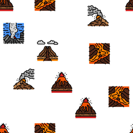 volcano lava eruption nature vector seamless patternのイラスト素材