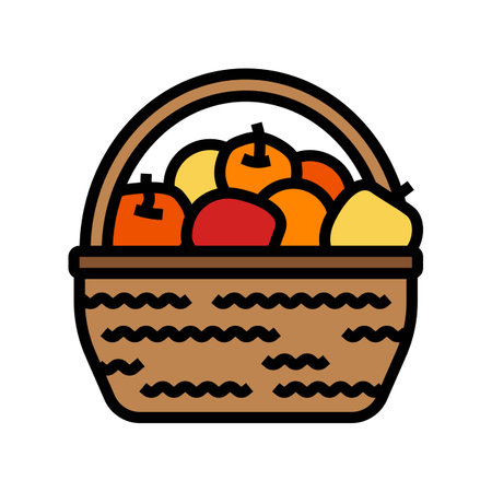 apple picking autumn season color icon vector illustrationのイラスト素材