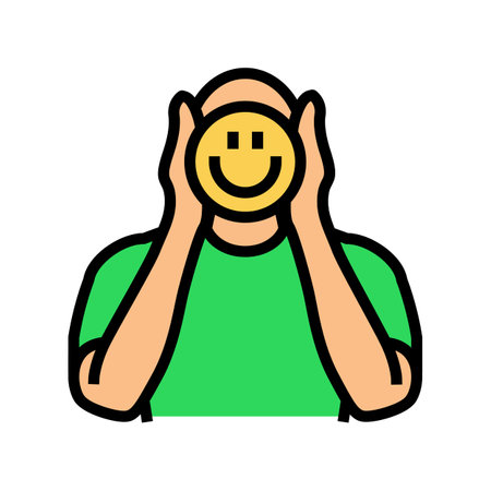 man holding smiley smiling color icon vector illustrationのイラスト素材