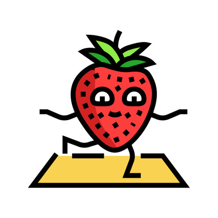 strawberries fruit fitness character color icon vector illustrationのイラスト素材